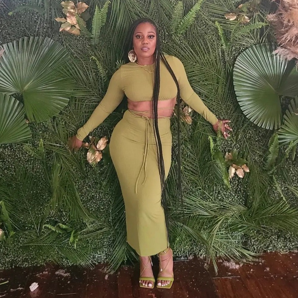 Green Two Piece Skirt and Crop Top